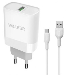 СЗУ-адаптер Walker WH-35 3A 18W (1USB) + кабель Type-C (Белый)